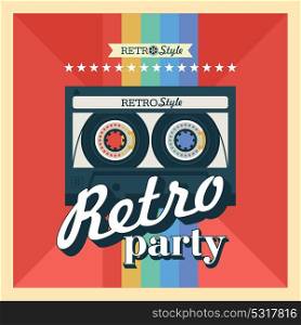 Cassette tape. Vector illustration, logo. Retro party.