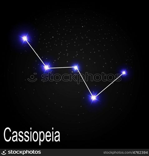 Cassiopeia Constellation with Beautiful Bright Stars on the Background of Cosmic Sky Vector Illustration EPS10. Cassiopeia Constellation with Beautiful Bright Stars on the Back