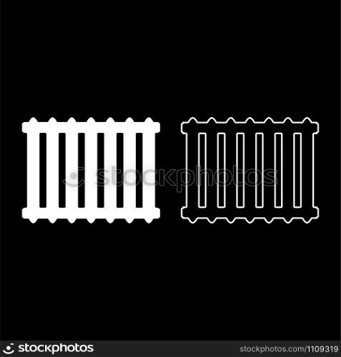 Cast iron battery Heating radiator icon outline set white color vector illustration flat style simple image