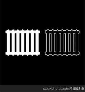 Cast iron battery Heating radiator icon outline set white color vector illustration flat style simple image