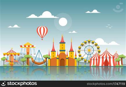 Castle Circus Amusement Park Happy Holiday Illustration