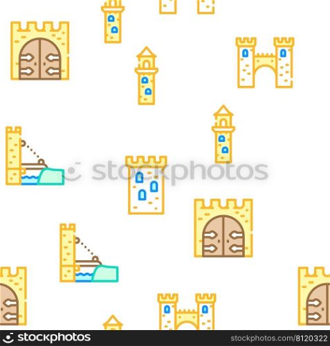 Castle Construction Vector Seamless Pattern Color Line Illustration. Castle Construction Vector Seamless Pattern
