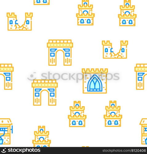 Castle Construction Vector Seamless Pattern Color Line Illustration. Castle Construction Vector Seamless Pattern