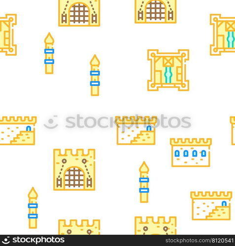 Castle Construction Vector Seamless Pattern Color Line Illustration. Castle Construction Vector Seamless Pattern