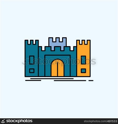 Castle, defense, fort, fortress, landmark Flat Icon. green and Yellow sign and symbols for website and Mobile appliation. vector illustration. Vector EPS10 Abstract Template background