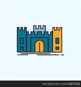 Castle, defense, fort, fortress, landmark Flat Icon. green and Yellow sign and symbols for website and Mobile appliation. vector illustration. Vector EPS10 Abstract Template background