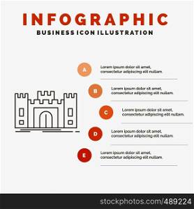 Castle, defense, fort, fortress, landmark Infographics Template for Website and Presentation. Line Gray icon with Orange infographic style vector illustration. Vector EPS10 Abstract Template background