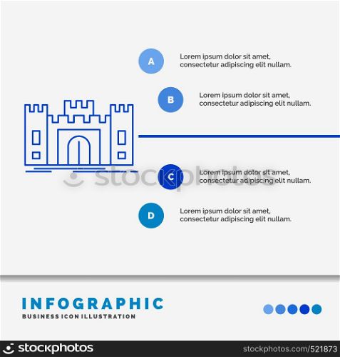 Castle, defense, fort, fortress, landmark Infographics Template for Website and Presentation. Line Blue icon infographic style vector illustration. Vector EPS10 Abstract Template background