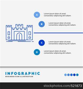 Castle, defense, fort, fortress, landmark Infographics Template for Website and Presentation. Line Blue icon infographic style vector illustration. Vector EPS10 Abstract Template background