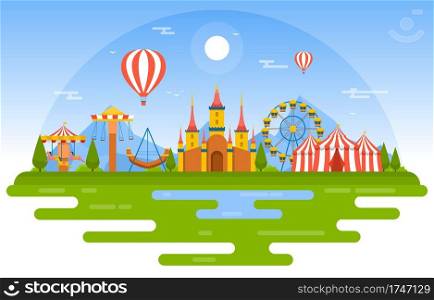 Castle Ferris Wheel Amusement Park Happy Holiday Illustration