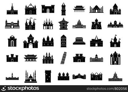 Castle icon set. Simple set of castle vector icons for web design isolated on white background. Castle icon set, simple style