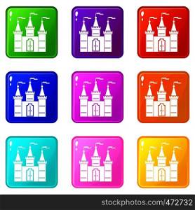 Castle icons of 9 color set isolated vector illustration. Castle icons 9 set