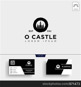 castle logo template vector illustration and stationery, letterhead, business card. castle logo template vector illustration and business card