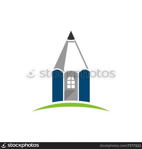 Castle Pencil Logo Template Illustration Design. Vector EPS 10.