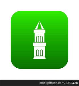 Castle tower icon digital green for any design isolated on white vector illustration. Castle tower icon digital green