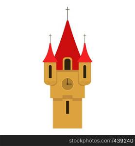 Castle tower with red pointed domes icon. Cartoon illustration of castle tower with red pointed domes vector icon for web. Castle tower with red pointed domes icon