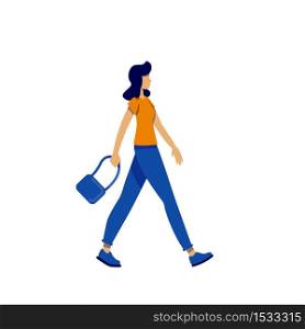 Casual fashion flat color vector faceless character. Woman walk in simple elegant outfit. Businesswoman go to work. Normcore isolated cartoon illustration for web graphic design and animation. Casual fashion flat color vector faceless character