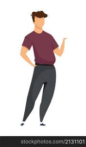 Casual man semi flat color vector character. Standing figure. Full body person on white. Happy guy gesturing with hand isolated modern cartoon style illustration for graphic design and animation. Casual man semi flat color vector character