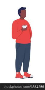 Casual man with coffee cup semi flat color vector character. Standing figure. Full body person on white. Break from work isolated modern cartoon style illustration for graphic design and animation. Casual man with coffee cup semi flat color vector character
