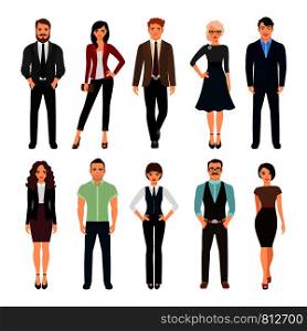 Casual office people vector illustration. Fashion business men and business women persons group standing isolated on white background. Casual office people icons set