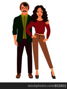 Casual style beautiful couple on white background. Vector illustration. Casual style beautiful couple