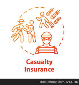 Casualty insurance concept icon. Emergency help. Rescue from assault. Medical coverage. Terrorism and war. Disaster aid idea thin line illustration. Vector isolated outline RGB color drawing