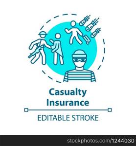 Casualty insurance concept icon. Rescue from assault. Political coverage. Terrorism and war. Life aid idea thin line illustration. Vector isolated outline RGB color drawing. Editable stroke