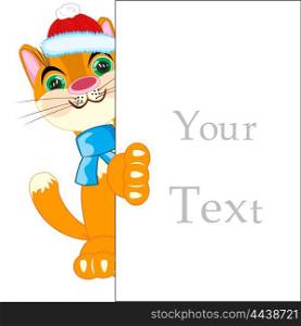 Cat and advertising poster. Cat with a sign for your text