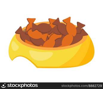 Cat and dog food vector. Feeding colorful plate. Bowl with food for pets. Wet and dry meal. Vitamines for home animals. Canine cans, conserve of feline food . Pet shop assortment.. Cat and dog food vector. Feeding colorful plate. Bowl with food for pets. Wet and dry meal. Vitamines for home animals.