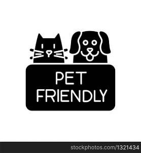 Cat and dog friendly area black glyph icon. Puppy and kitten permitted zone. Domestic animals allowed territory, pets welcome. Silhouette symbol on white space. Vector isolated illustration