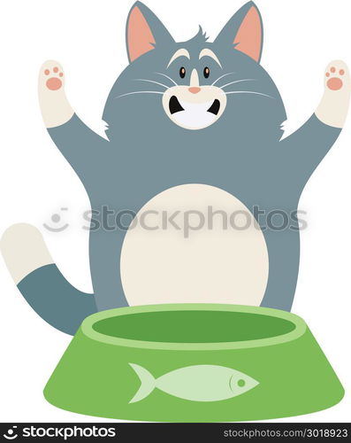 Cat and its Pipkin. Vector image of the cat and its bowl