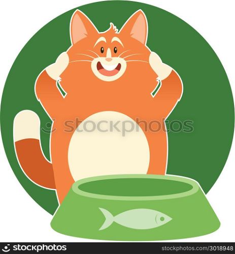 Cat and its Pipkin. Vector image of the cat and its bowl