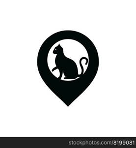 Cat and map pointer logo design. Cat locator logo design. Animal place icon. 