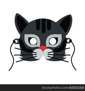 Cat Animal Carnival Mask. Wild or Home Feline. Cat animal carnival mask vector illustration in flat style. Wild or home feline mammal. Funny childish masquerade mask isolated on white. New Year masque for festivals, holiday dress code for kids