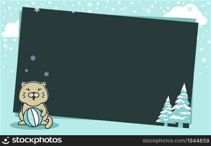 Cat Ball Pine Tree Winter Snowflake Holiday Card Frame Background Template
