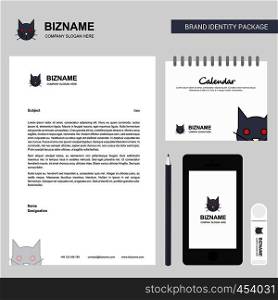 Cat Business Letterhead, Calendar 2019 and Mobile app design vector template