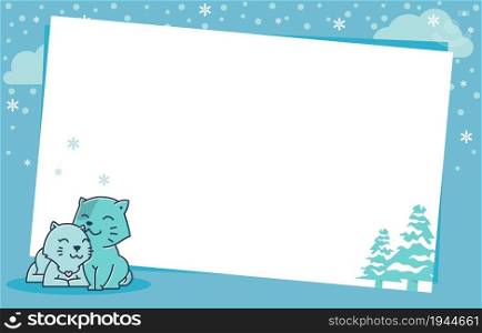 Cat Couple Pine Tree Winter Snowflake Holiday Card Frame Background Template