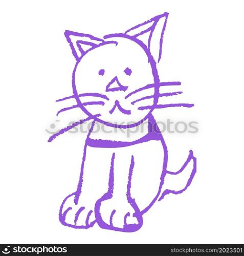 Cat. Cute icon in hand draw style. Drawing with wax crayons, children&rsquo;s creativity. Vector illustration. Sign. Icon in hand draw style. Drawing with wax crayons, children&rsquo;s creativity