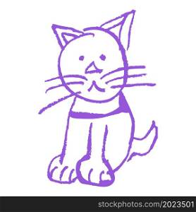Cat. Cute icon in hand draw style. Drawing with wax crayons, children&rsquo;s creativity. Vector illustration. Sign. Icon in hand draw style. Drawing with wax crayons, children&rsquo;s creativity