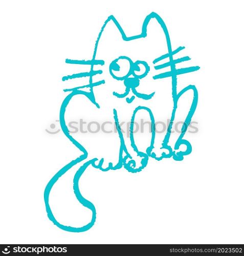 Cat. Cute icon in hand draw style. Drawing with wax crayons, children&rsquo;s creativity. Vector illustration. Icon in hand draw style. Drawing with wax crayons, children&rsquo;s creativity
