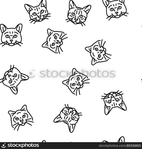 cat cute pet animal kitten funny Vector Seamless Pattern Thin Line Illustration. cat cute pet animal kitten funny vector seamless pattern