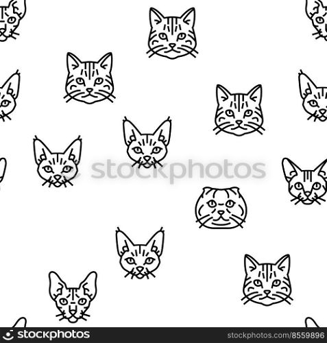 cat cute pet animal kitten funny Vector Seamless Pattern Thin Line Illustration. cat cute pet animal kitten funny vector seamless pattern