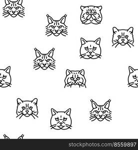 cat cute pet animal kitten funny Vector Seamless Pattern Thin Line Illustration. cat cute pet animal kitten funny vector seamless pattern