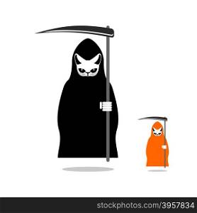 Cat death in black cloak and with scythe. Death in mice. Grim Reaper pet.&#xA;