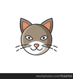 Cat design illustration. Head image symbol of feeling unwell, reaction to animal modern vector illustration in flat style isolated on white. Head Image of Cat Bright Cartoon Vector Isolated