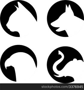 Cat, dog, eagle and elephant in vector. Logo animals
