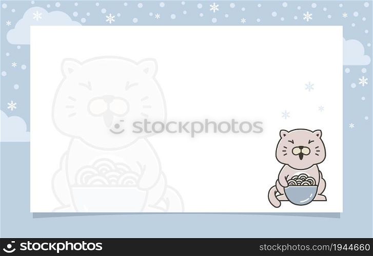 Cat Eating Winter Snowflake Holiday Invitation Card Frame Background Template