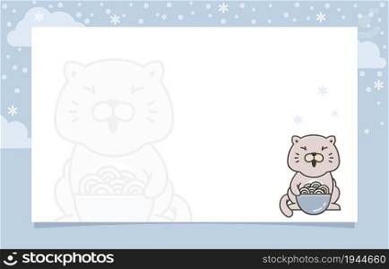 Cat Eating Winter Snowflake Holiday Invitation Card Frame Background Template