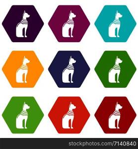 Cat egypt icons 9 set coloful isolated on white for web. Cat egypt icons set 9 vector