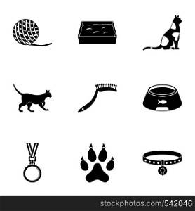 Cat equipment icons set. Simple set of 9 cat equipment vector icons for web isolated on white background. Cat equipment icons set, simple style